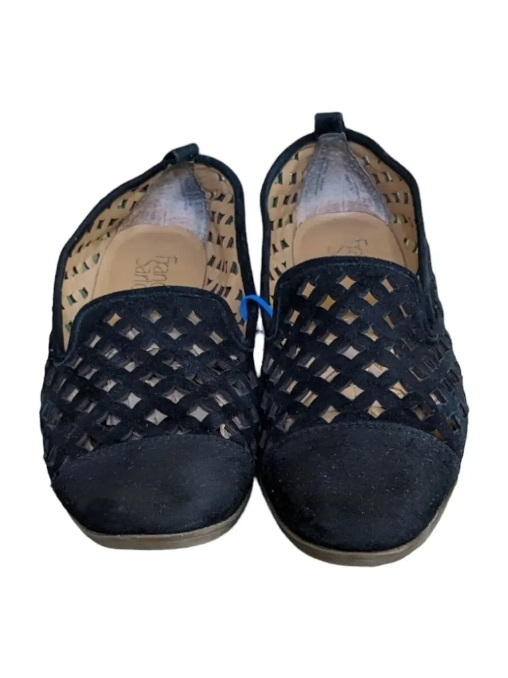 Franco Sarto Famous Black Flat Perforated Suede Loafers,size 8.5
